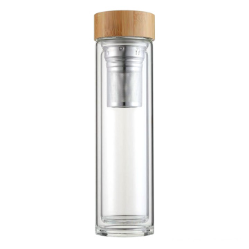 Botella de agua de bambú y vidrio de borosilicato con mejores ventas con infusor de frutas